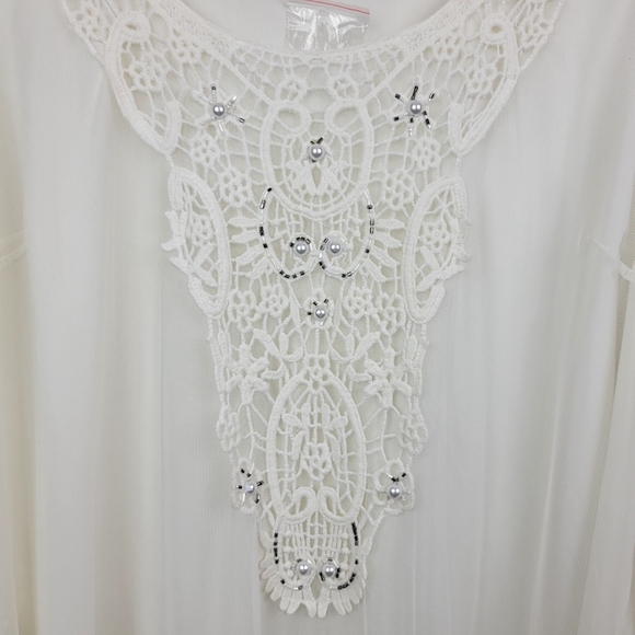 Roaman's Embellished Mesh Overlay Tunic Top Size 22W Ivory Lace Pearl Sheer - Picture 7 of 16